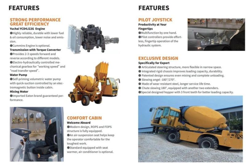 3m3 Self Loading Mobile Concrete Mixer with 270 Degree Rotating Chassis