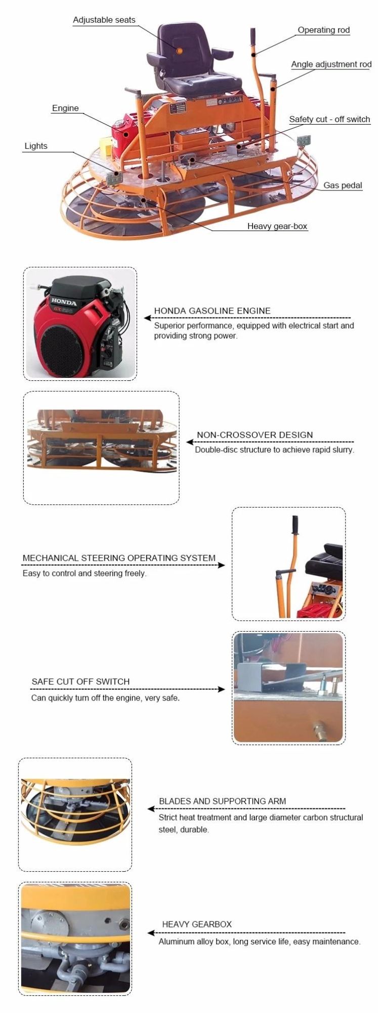 New Design Gasoline Gx 630 Ride on Concrete Power Trowel