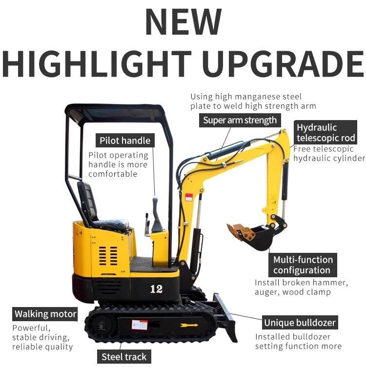 China 1 Ton Mini Pelle Hydraulique Hydraulic Crawler Mini Digger Excavator with 2 Free Bucket and Canopy