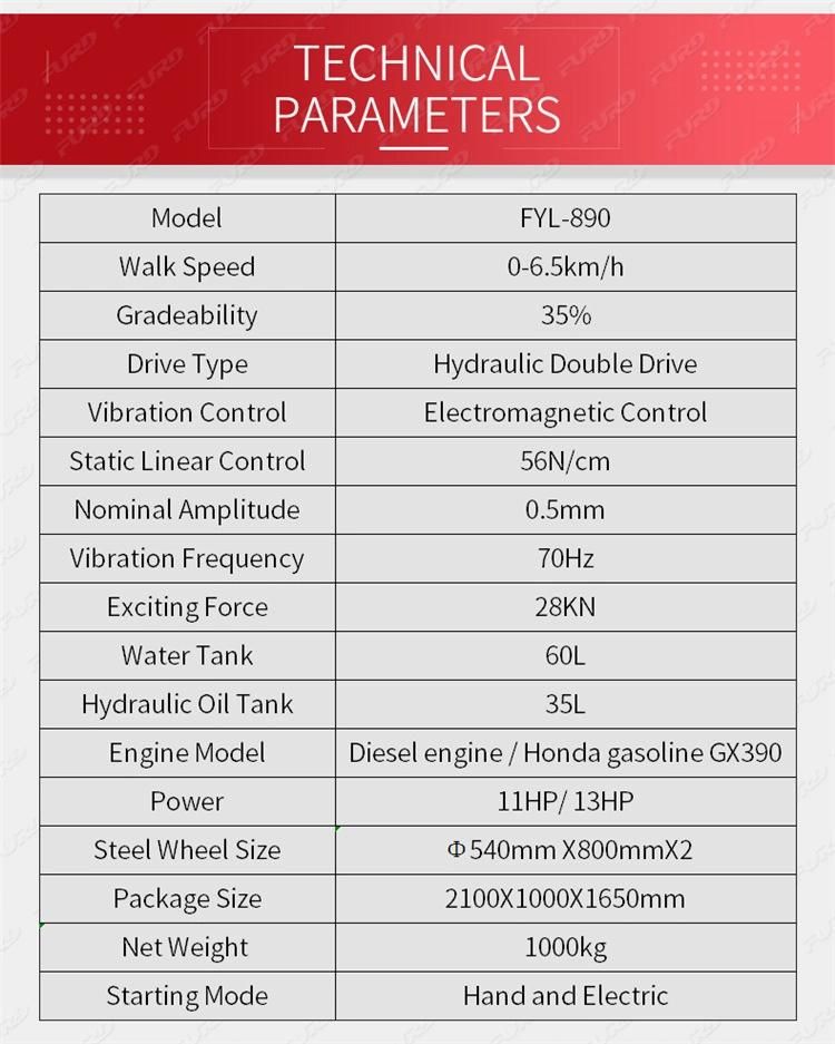 Double Drum Roller Compactor Single Drum Asphalt Roller for Sale Fyl-890