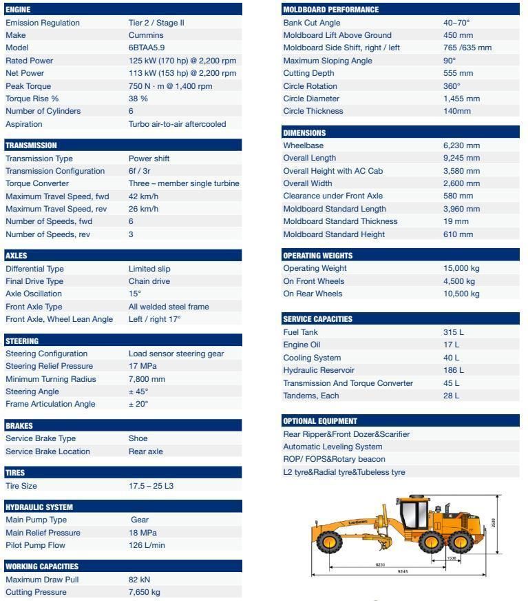 165HP Small Motor Grader with Free Spare Parts After Sale Service Clg4165