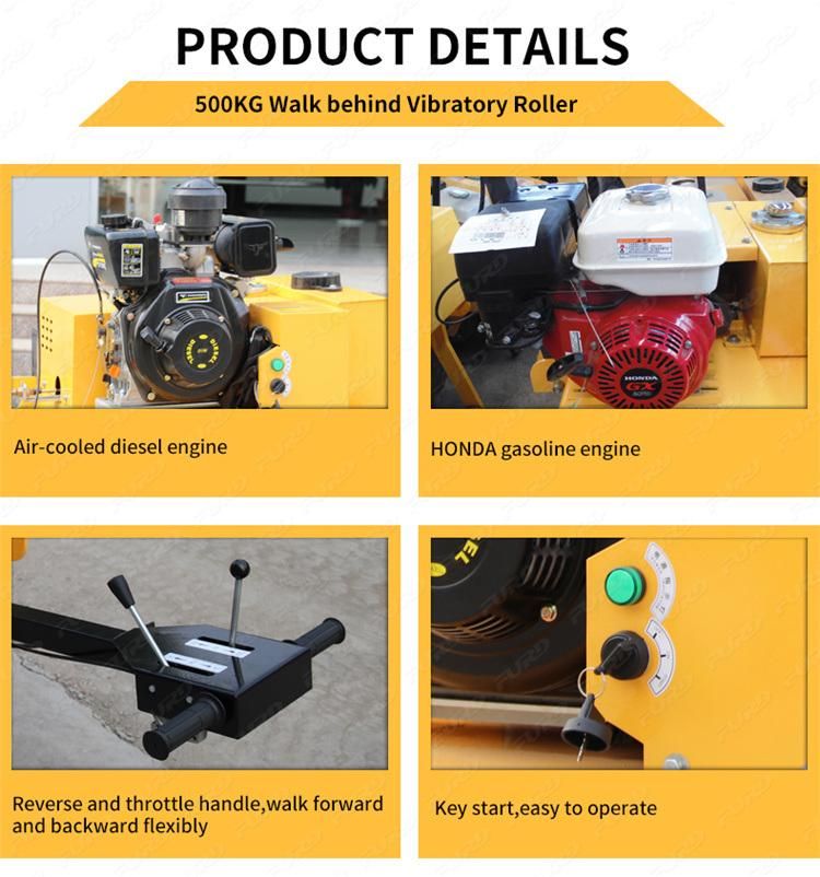 700mm Drum Road Roller 500kg Construction Machine Hand Mini Vibratory Roller