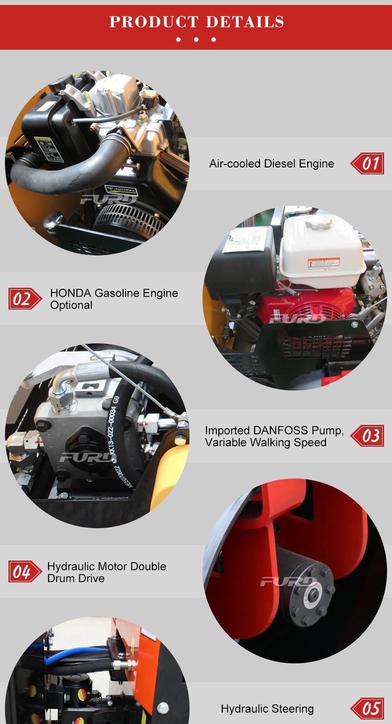 1 Ton Double Drum Asphalt Compact Road Roller in Low Price