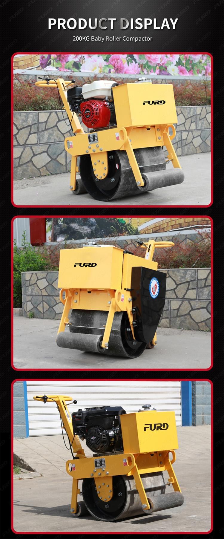 200kg Cheap Price Walk Behind Single Drum Vibratory Road Roller with Petrol Engine