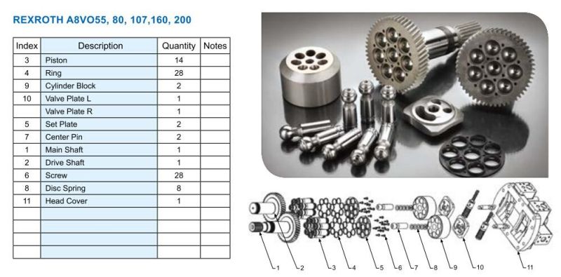 Rexroth A8vo55, A8vo80, A8vo107, A8vo140, A8vo160, A8vo200 Hydraulic Pump Parts
