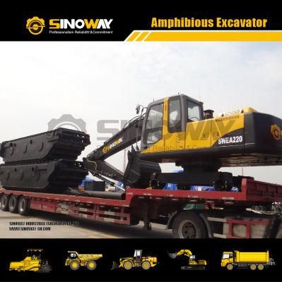 Hydraulic Amphibious Dredging Excavator with Extendable Adjustable Pontoons