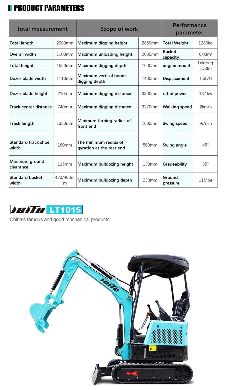 Hot Sale Special Price China Mini Excavator 1.5 Ton Crawler Excavator