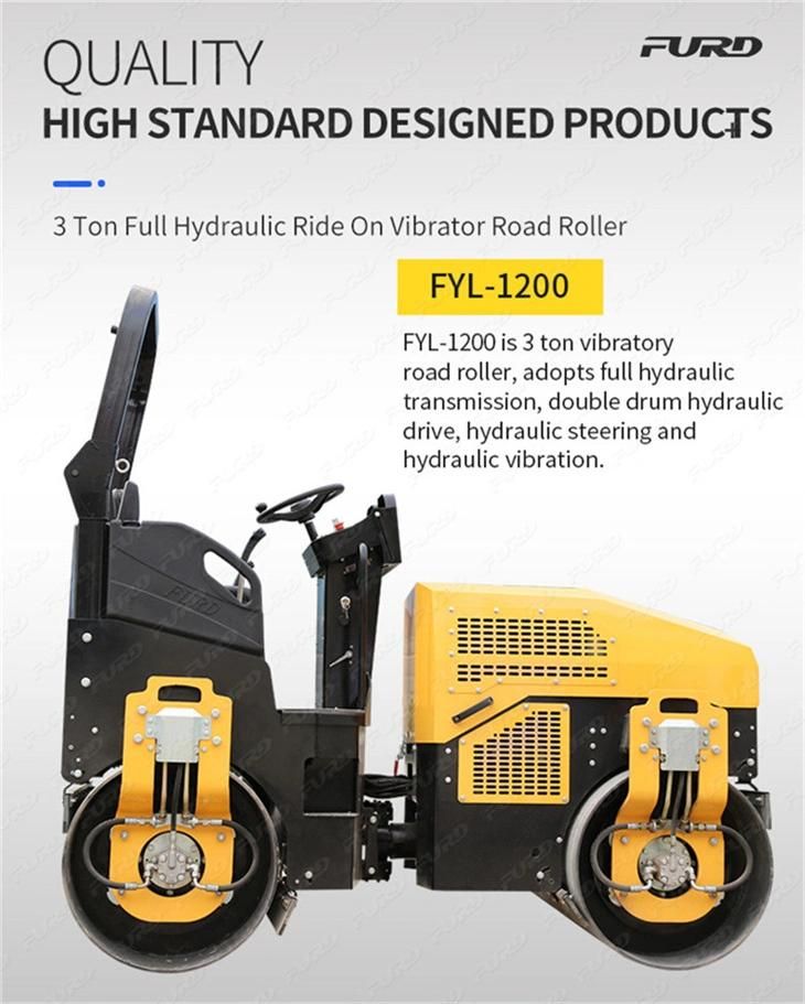 3000kg Road Roller Bomag Style Fully Hydraulic Double Steel Asphalt Roller for Sale