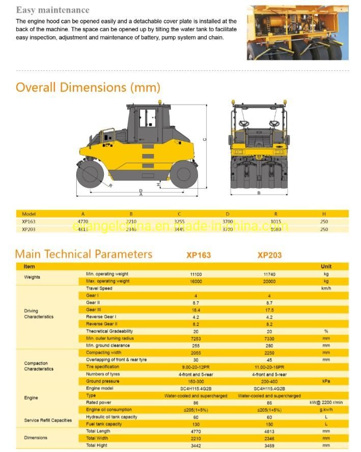 New 16 Ton XP163 Wheeled Road Roller with Pneumatic Rubber Tyre