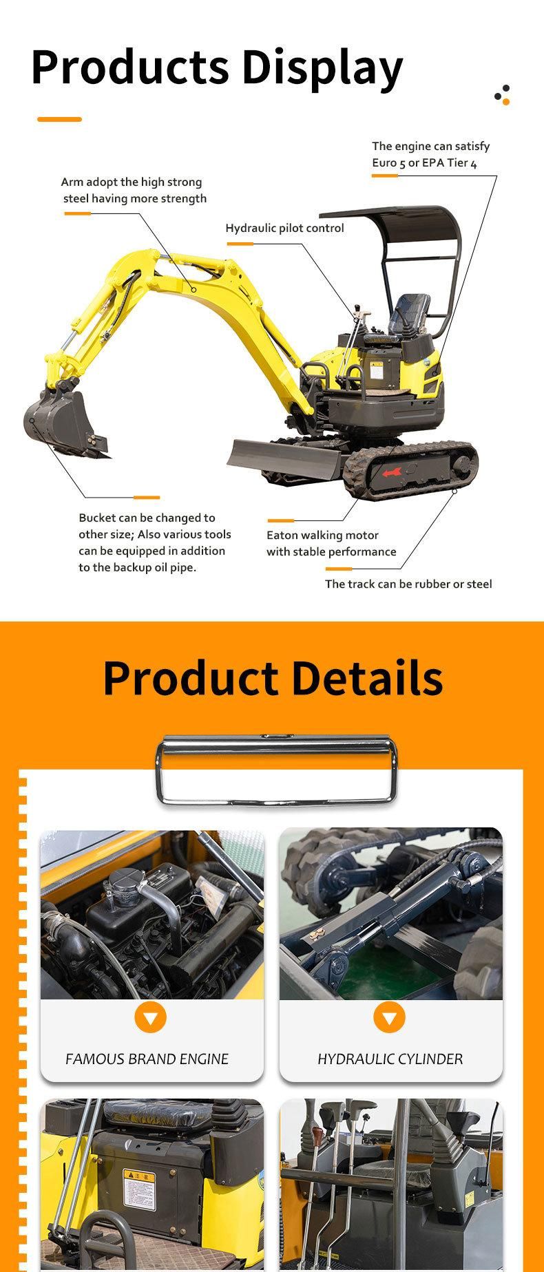 1.8ton Crawler Excavator Rubber Tracked Hydraulic Mini Excavator