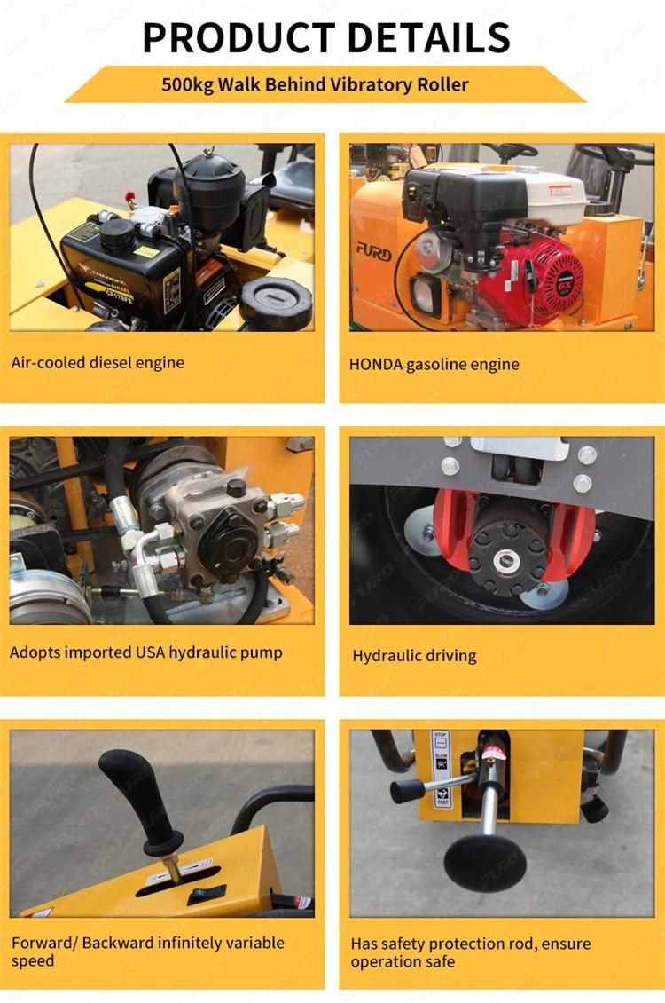 Hydraulic Road Roller 500kg Single Drum Manual Vibratory Roller Paver for Sale