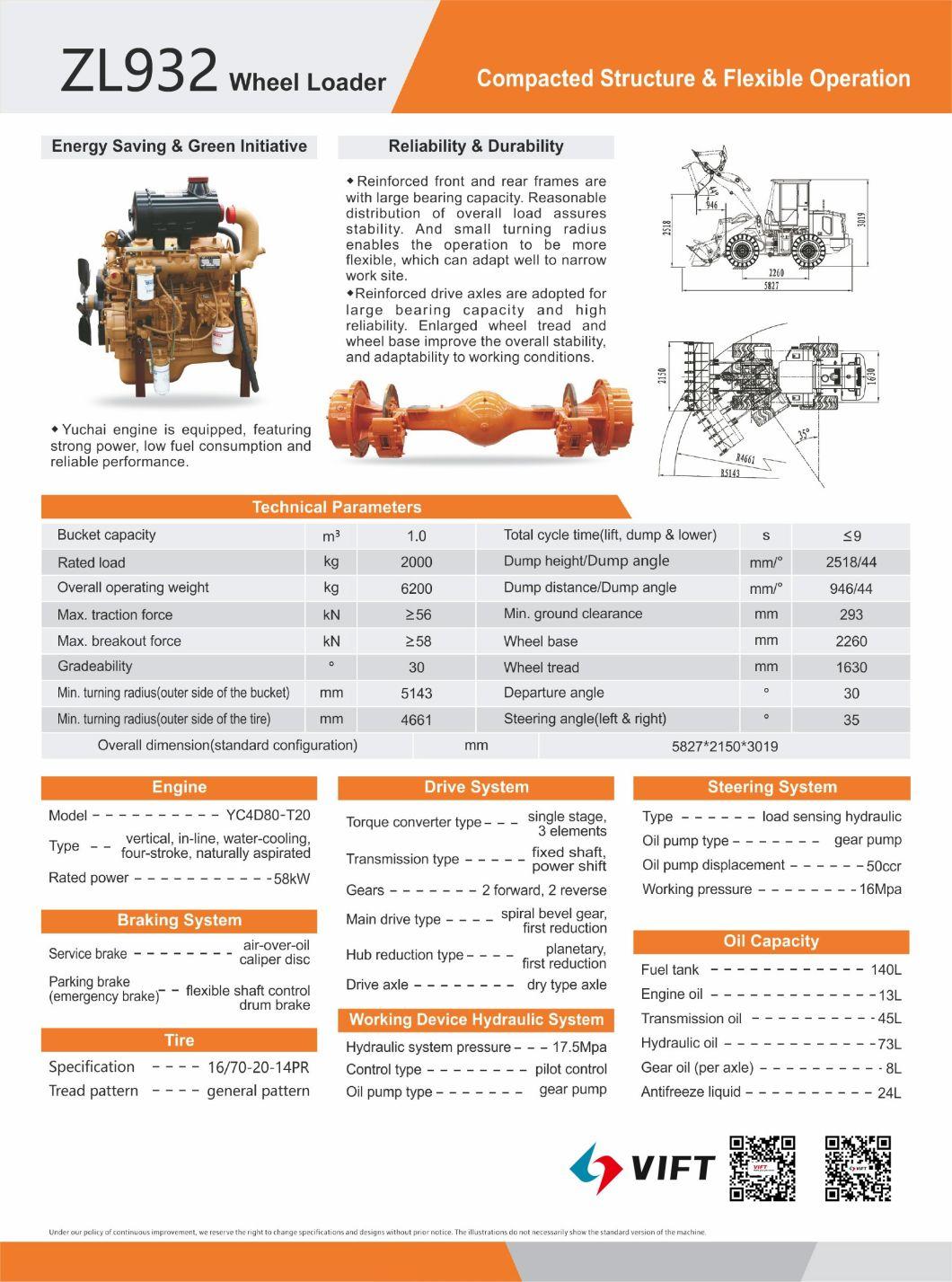 Chinese Loader Flexible 3000kg Locading Capacity Wheel Loader CE Certificate