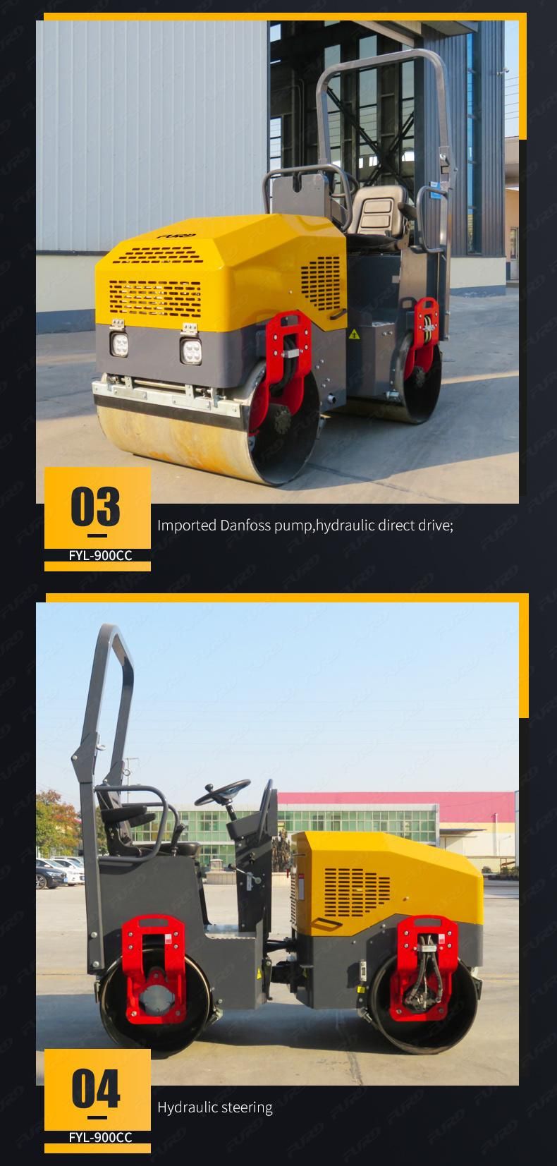 Fyl-900cc Double Drum Asphalt Roller Mini Road Roller Compactor for Sale