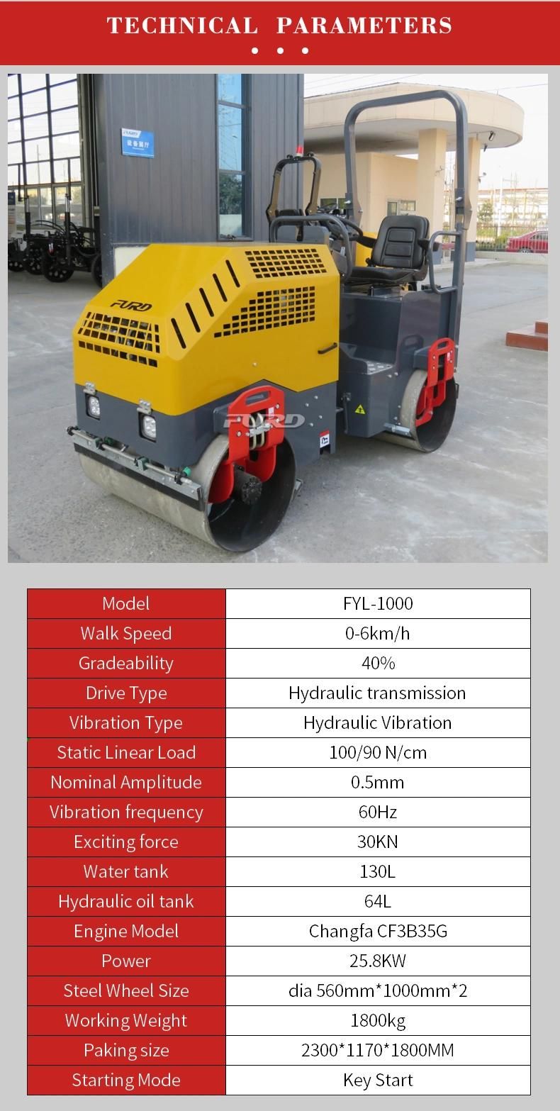 Full Hydraulic Asphalt Vibratory Roller 1.8 Ton Road Roller for Sale