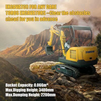 Toros 2 Ton Mini Digger with Euro V Emission Engine Compact Mini Hydraulic Crawler Excavator