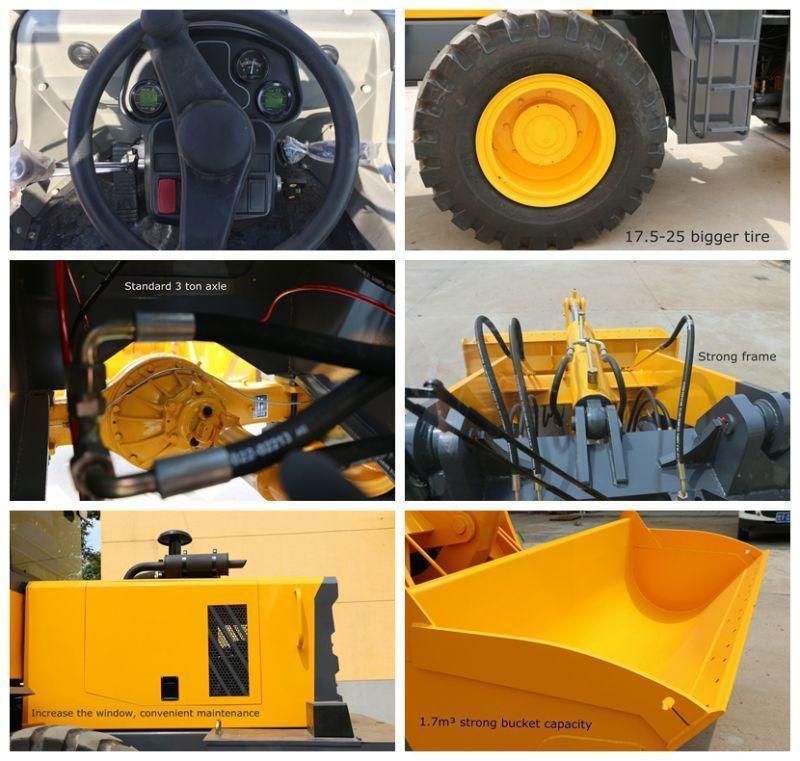 Mini Small 3 Tons Front End Bucket Shovel Wheel Loader with 1.3-1.7cbm B &Snow Blower&Mixing Bucket&Quick Hitch&Yunnei Cummins Weichai&Mulcher