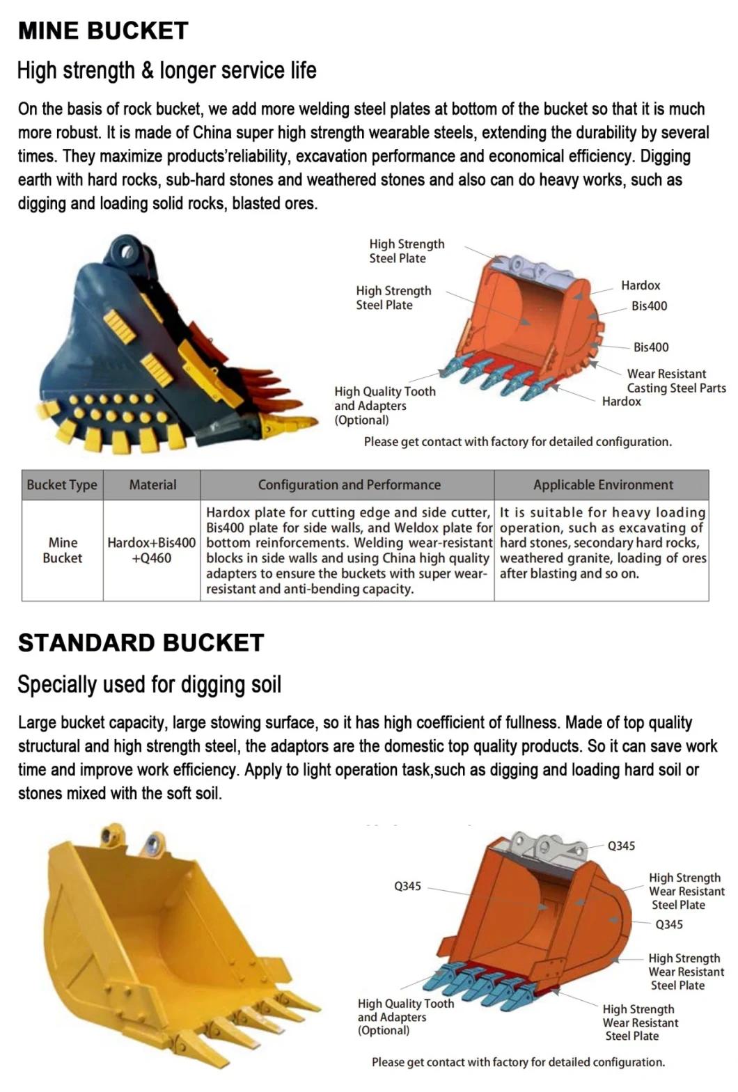 Construction Machinery Parts Heavy Duty Digging Rock Standard 2m3 Bucket 30 Ton Big Excavator Rock Stone Bucket Price for Komasu PC300