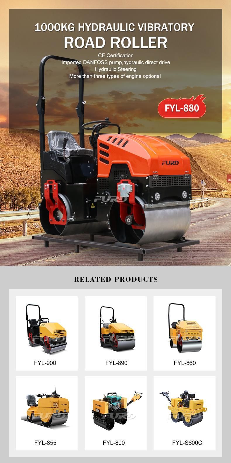 1 Ton Double Drum Asphalt Compact Road Roller in Low Price