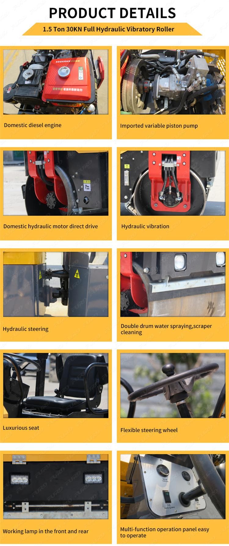 Sitting Roller 1.5 Ton Full Hydraulic Vibrating Roller Compactors on Sale