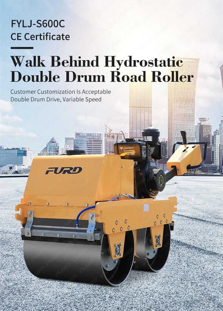 Handheld Vibrating Road Roller Double Drum Roller Compactor Pedestrian Road Roller Fylj-S600c