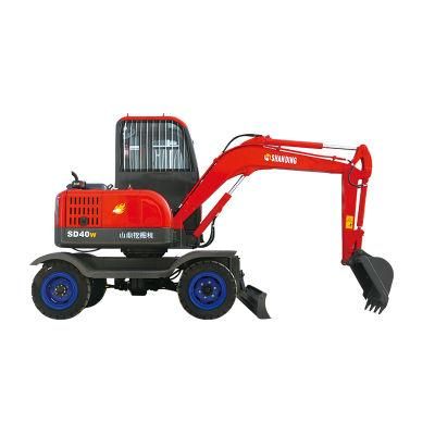 4 Ton Small Mini Wheel Excavator 0.1cbm Bucket Low Fuel Consumption Agriculture Farming Small Wheel Digger