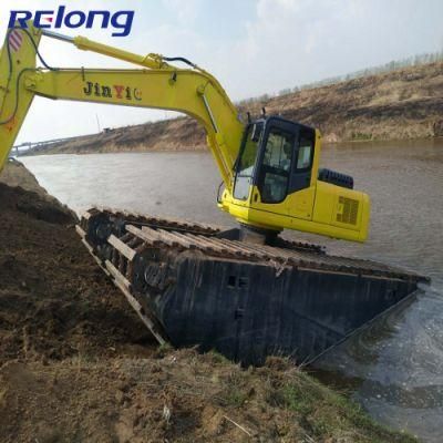Swamp Buggy Marsh Amphibious Excavator with Floating Pontoon Undercarriage Long Arm in Deep Water on Land and Water Construction Equipment