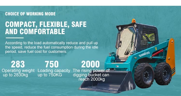 Sunward Swl2820 High-Speed Construction Integrated Hydraulic Skid Steer Loader