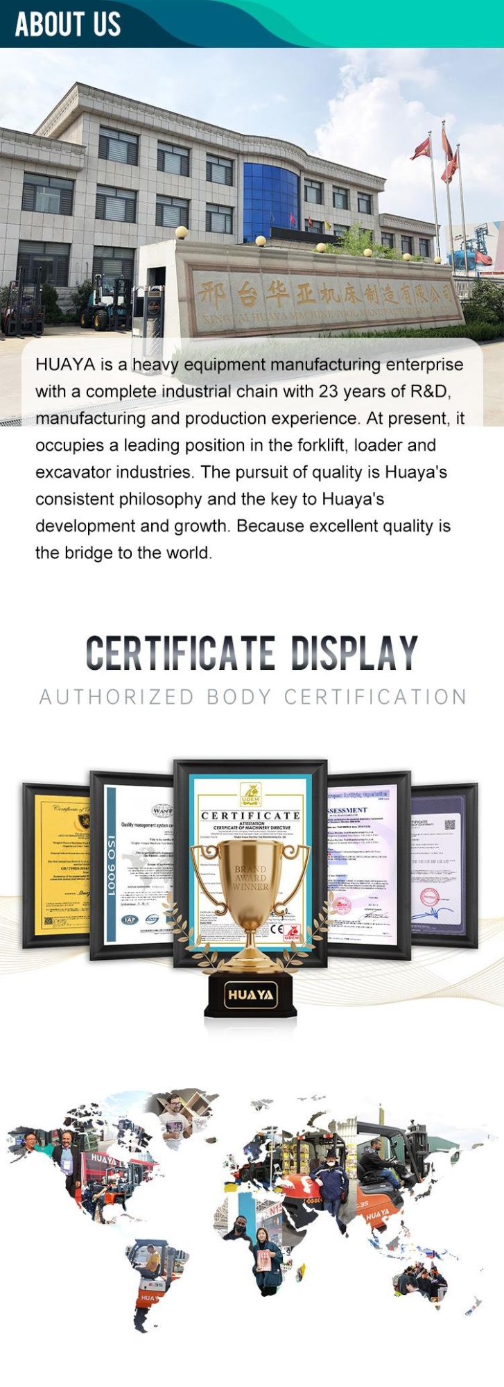 Huaya Brand Construction Machinery High Quality Diesel Engine Articulated Wheel Loader 4WD China Heavy Bucket Shovel Wheel Front End Loaders for Sales