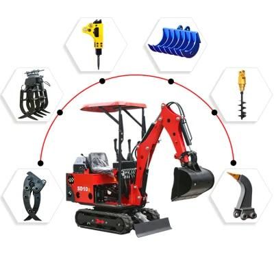 CE Euro V Standard Chinese Excavator SD10s 800 Kg Mini Excavator 0.8 Ton Excavator Crawler Excavator Digger for Sale