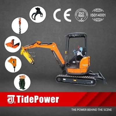 CE Td25u 2.5ton Hot-Sell Mini Bagger, with Hammer, Auger, Grapple for Choice Cheap Hydraulic Crawler Rubber Tracked Small Excavator