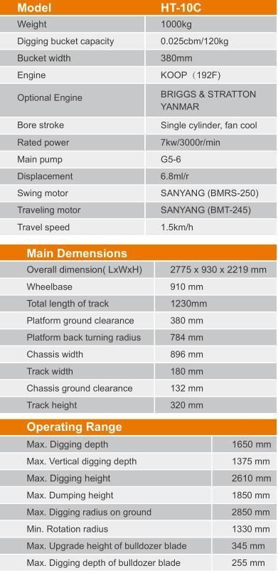 China Fast Delivery Best Price Ht10c Excavator Mini Crawler Excavator for Sale