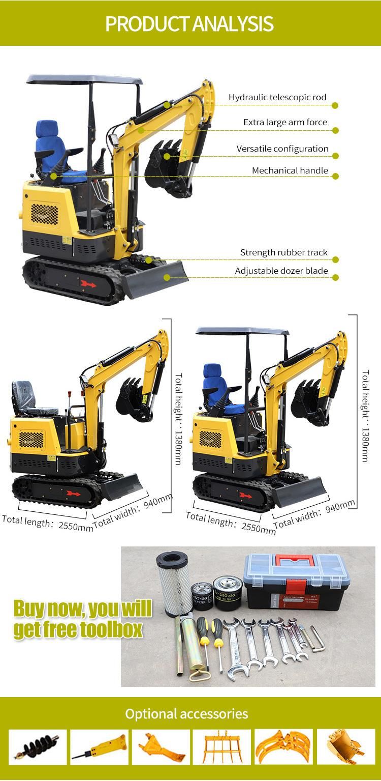 1.5 Ton Import Mini Excavator for Construction, Replaceable Accessories, Can Be Customized