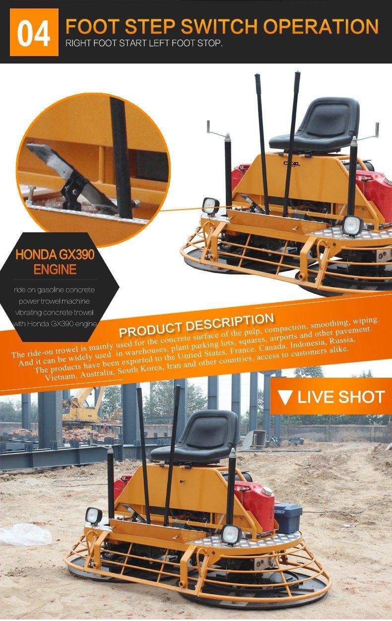 1000 Type Electric Petrol High Quality Materials Concrete Surface Selling Well Ride on Power Trowel