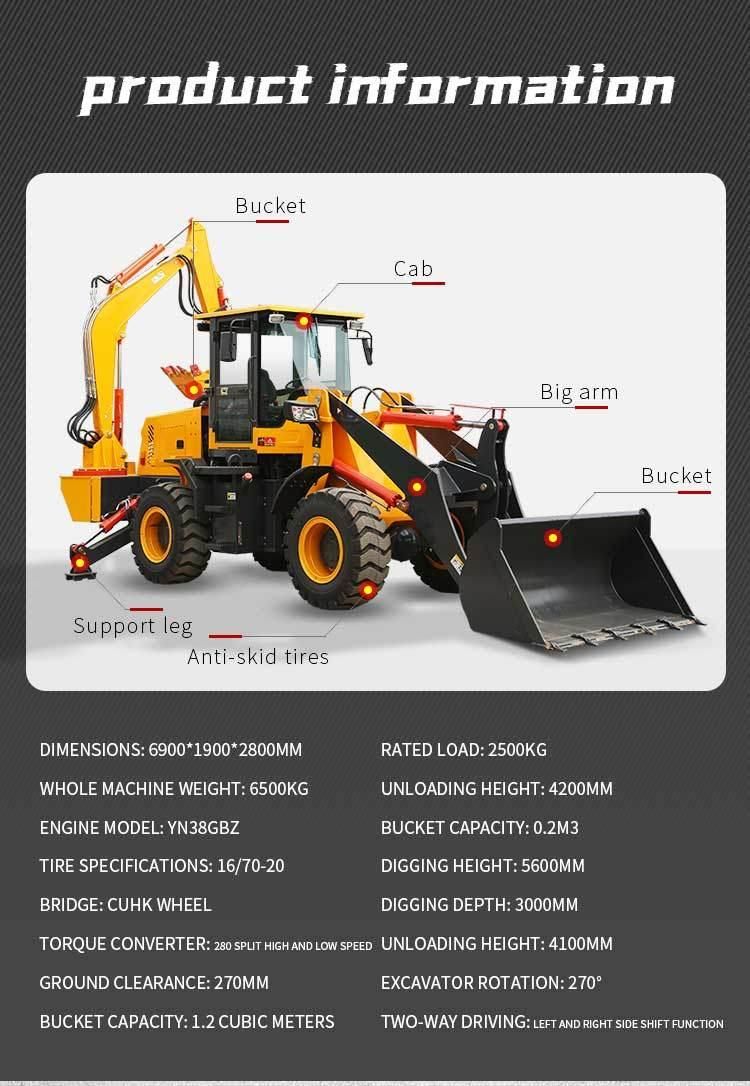 China 2ton 2.5ton 3ton 4WD Farm Compact Tractor Backhoe Loader Backhoe Price with CE