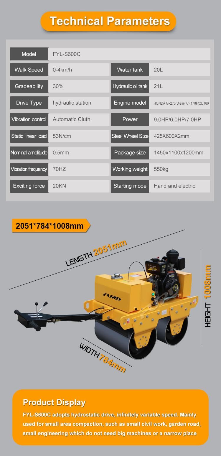 550kg Double Drum Hand Roller Compactor