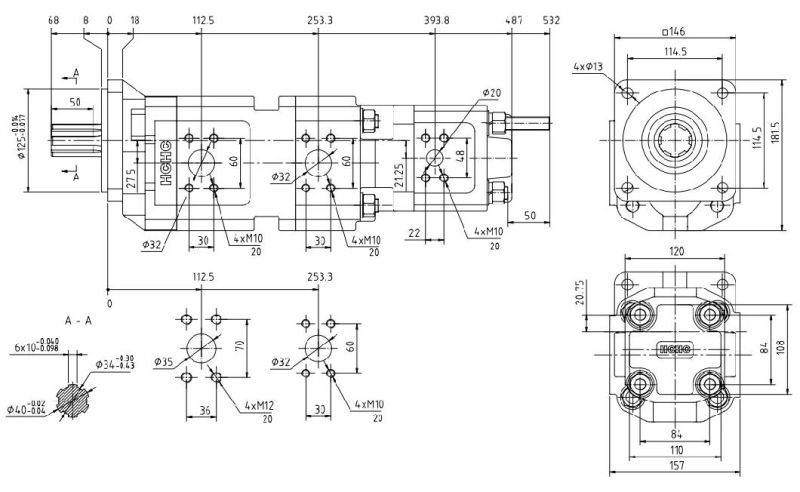 Cast Iron Hydraulic Triple Gear Pump Cbgtg