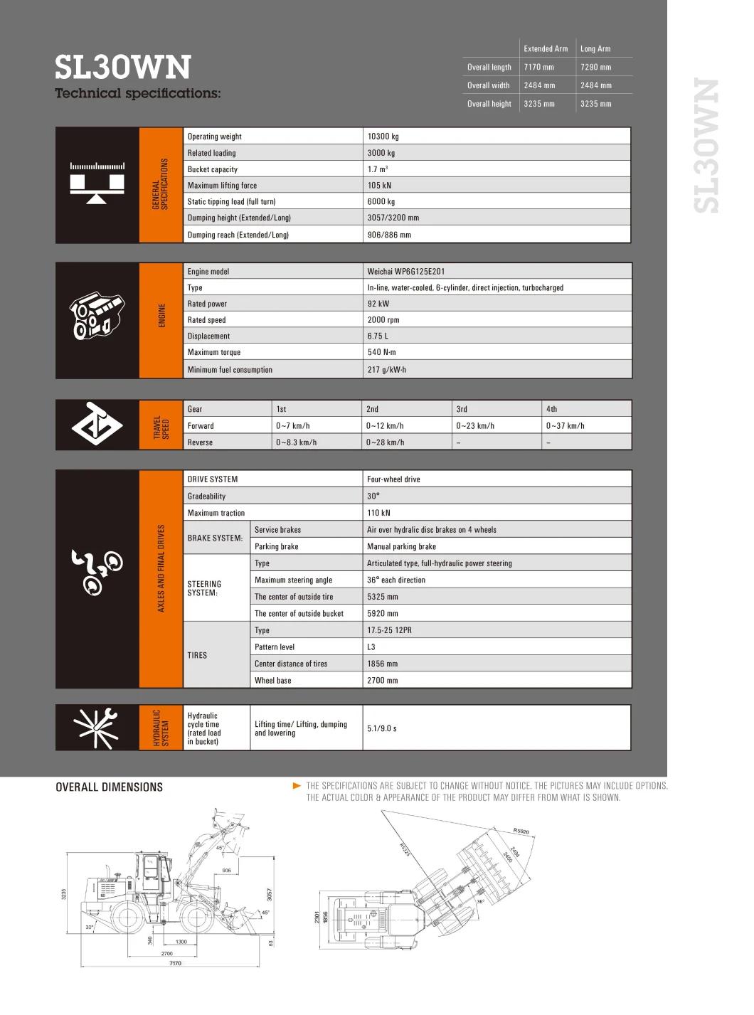 China Shantui SL30wn Mini 3t Wheel Loader