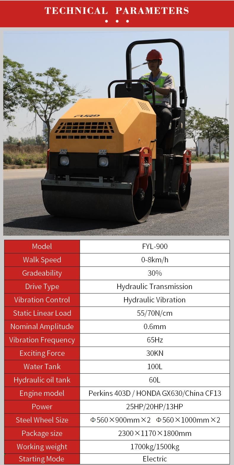 1.5 Ton Double Drum Road Roller Compactor for Asphalt Paving Compaction