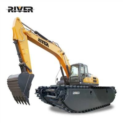 China Hot Sale Multifunctional Amphibious Swamp Excavator with Spud Pile Side Pontoons and Extra Accessories