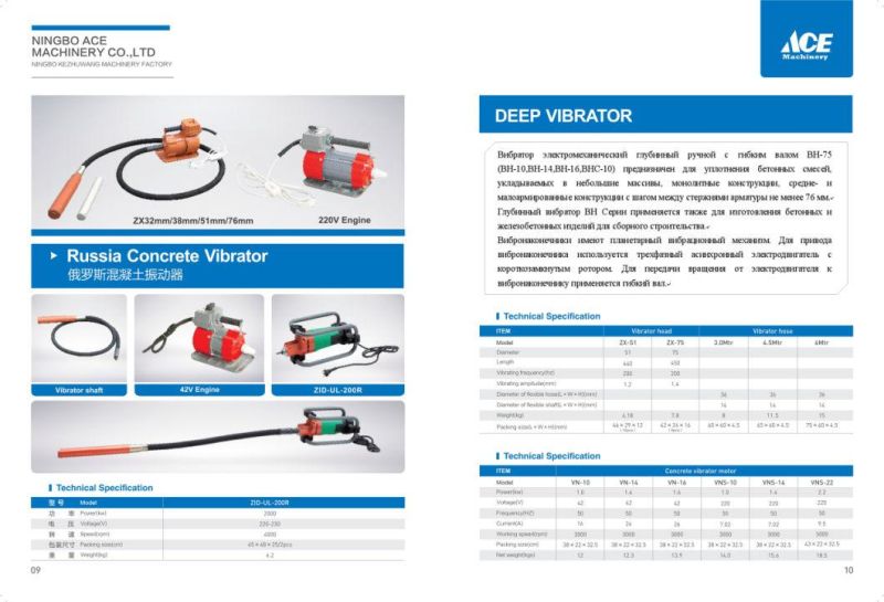 China Suppliers Concrete Tools Russia Type 1.4kw/220V Electric Concrete Vibrator