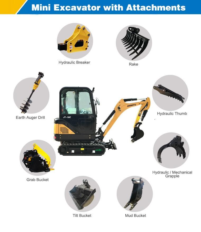 CE ISO 1.8 Ton 1.9 Ton Hydraulic Excavator Small Digger Mini Crawler Excavators with Cab