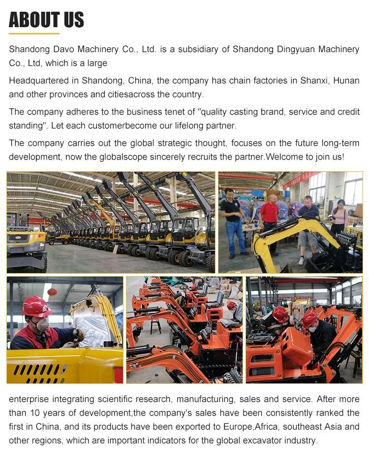 CE EPA Compact Hydraulic Household Electric Diesel Engine Backhoe Machine Spare Parts Rubber Crawler Micro/Mini/Small/Smallest 1 Ton 2 Ton Excavators for Garden