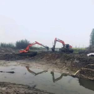 Amphibious Long Reach Excavator with Floating Tank Pontoon and Dredging Pump