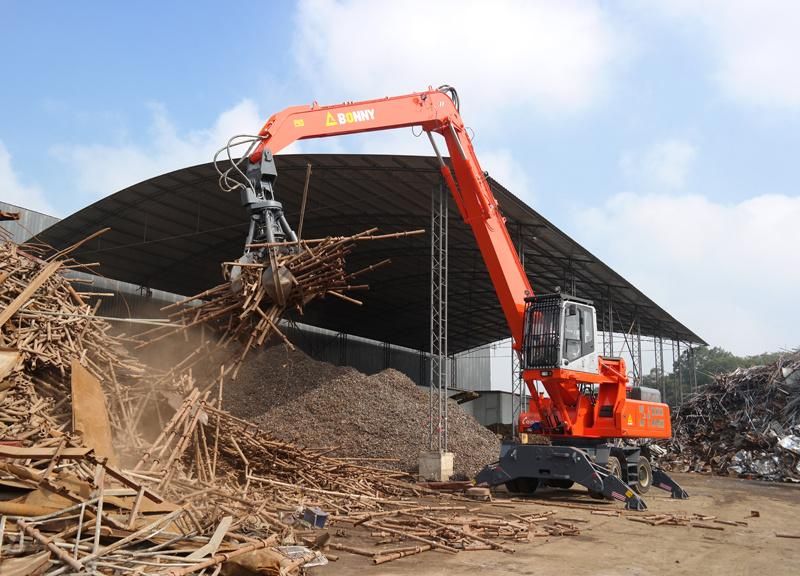 China BONNY BHW35-8 35 Ton Wheel Hydraulic Material Handler with Scrap Metal Shears