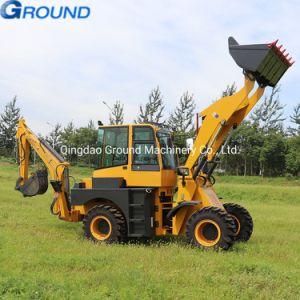 Four wheel drive front end backhoe loader with digger and loader for engineer working