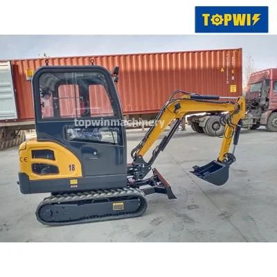 China Topwin 1.8ton Mini Backhoe Digger Hydraulic Crawler Excavator with Tilting Hitch