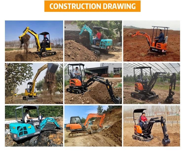 with CE EPA SD13D 1 Ton Mini Digger Earth-Moving Excavator Hydraulic Crawler Rubber Excavator
