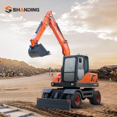 9ton Mechanical Transmission Wheel Digger Mini Excavators Backhoe Wheeled Excavator