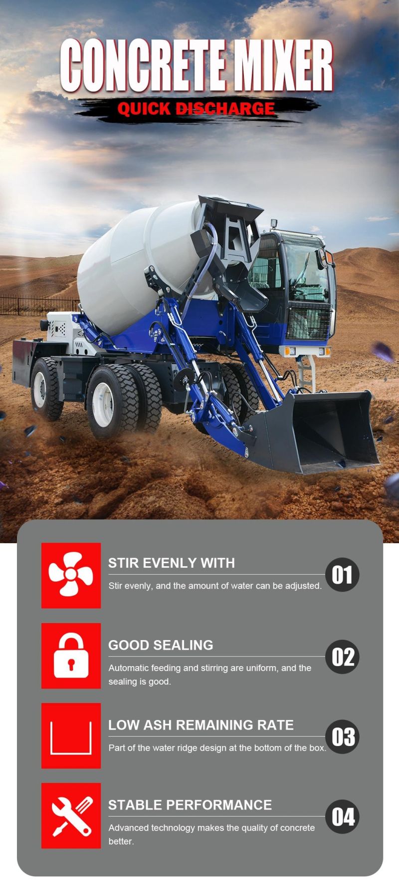 Self Loading Concrete Mixer 1.5cbm Concrete Mixer Truck