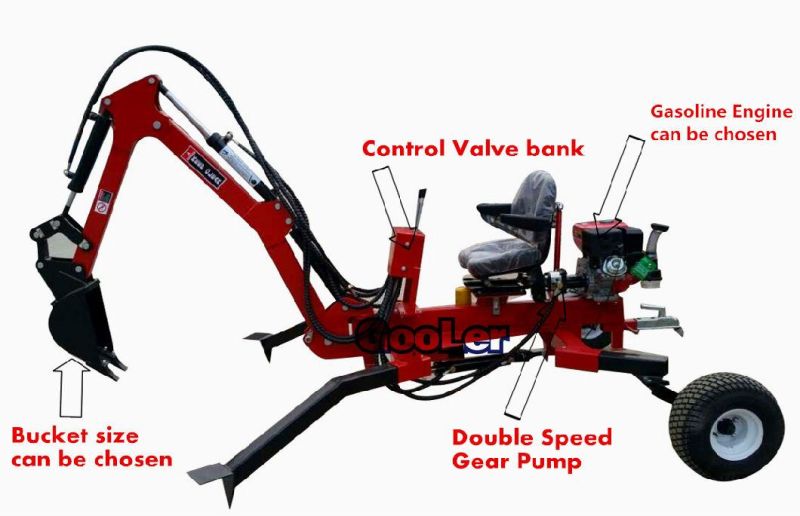 15HP EPA Towable Backhoe Excavator with Shovel/Ditch Finger/Log Thumb for Sale